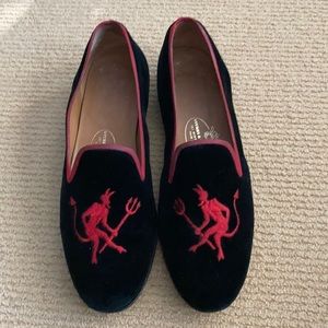 Stubbs & Wootton Red Devil shoes, black velvet, 8